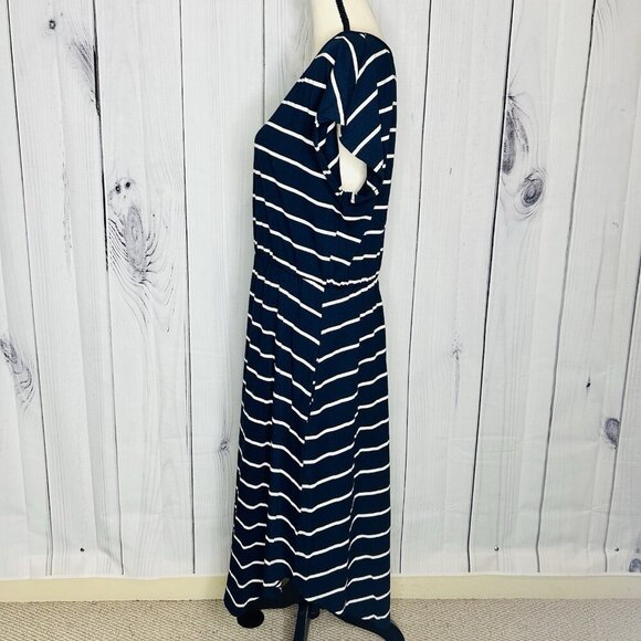 Women's Navy with White Stripes Short-Sleeve Dress Size 2XL Elastic Waist NWOT - Picture 5 of 11